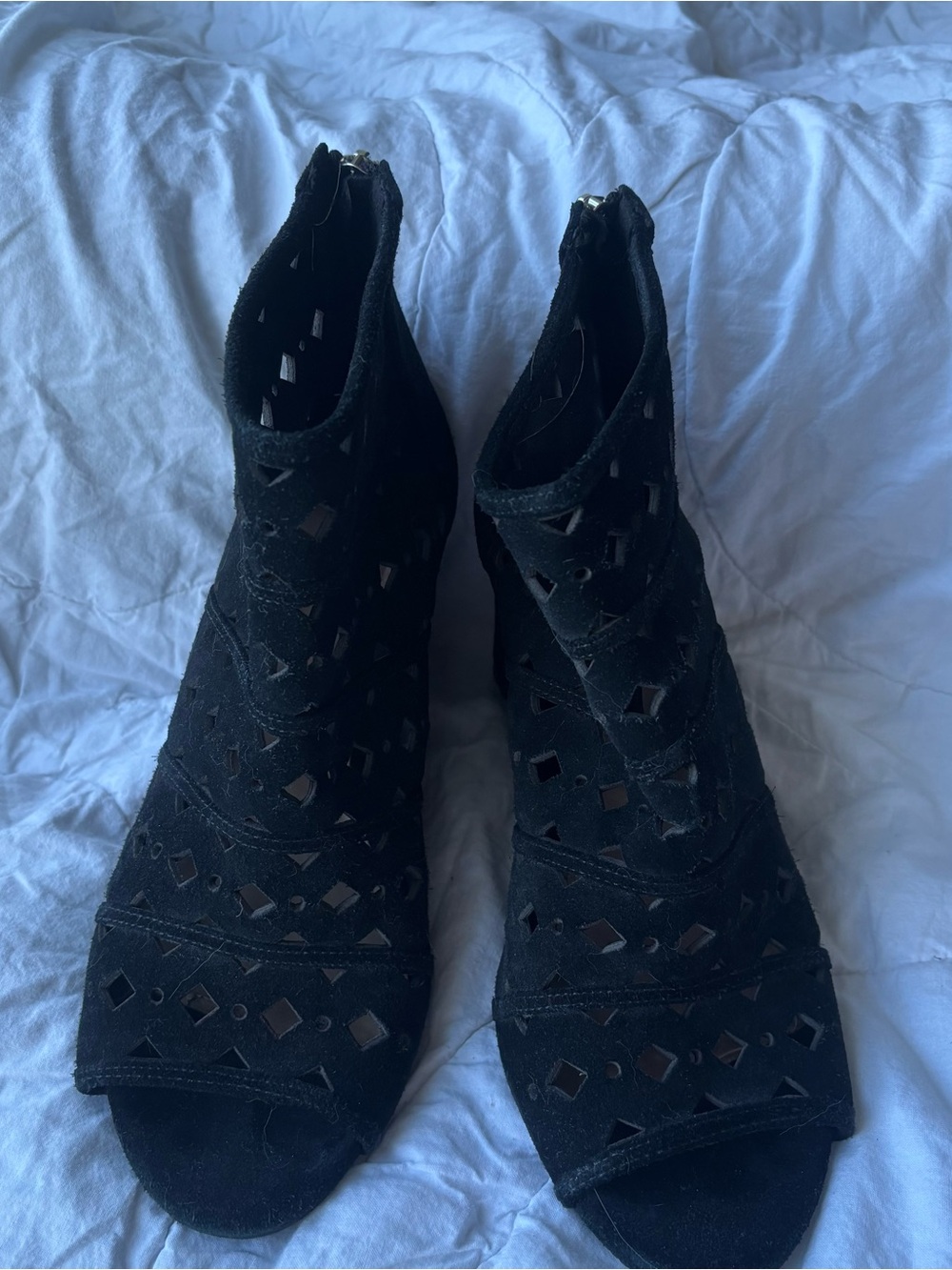 Black Cutout Michael Kors Peep-Toe Heeled Wedges